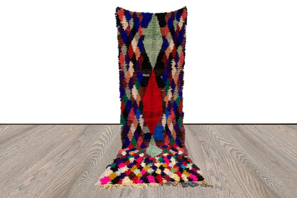 Hand woven Diamond Colorful  long runner Berber Rug, 3x10 Moroccan vintage shag Rugs.