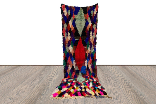 Hand woven Diamond Colorful  long runner Berber Rug, 3x10 Moroccan vintage shag Rugs.