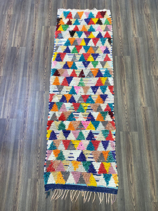 Narrow Moroccan runner rug, Berber handwoven colorful runners Rug, 2x8.