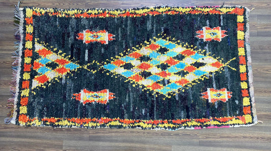 Moroccan Rug, 4x7 FT, colorful Berber Diamond Vintage Shag rugs