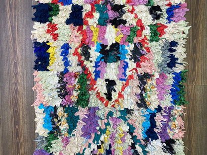 3 By 9 Boucherouite vintage Rugs, Moroccan Berber shag runner Rug.