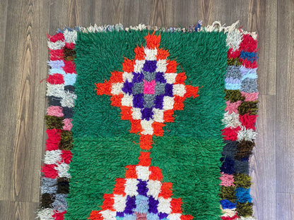 Moroccan unique runner Rugs, 3x9 Handwoven Green vintage rugs.