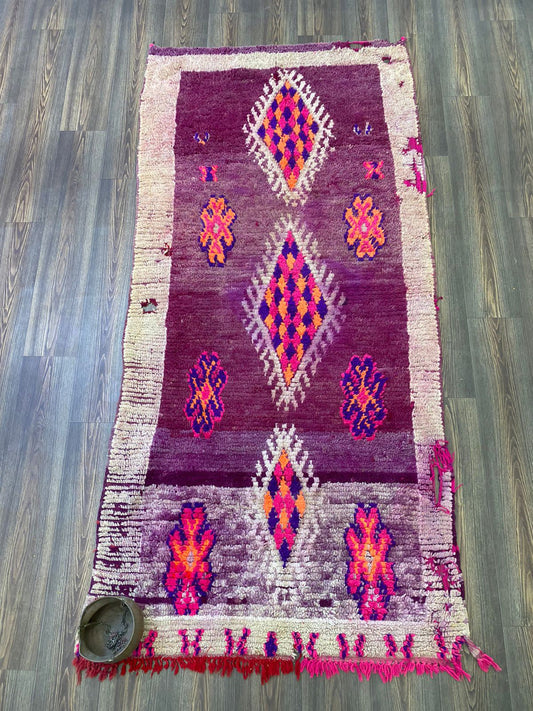 4x8 Moroccan Berber Boujaad Rugs. Vintage woven Cotton and Wool large Rug.