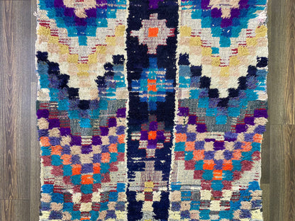 4 By 6 Checkered Chevron Colorful vintage small area Rug, Moroccan Berber woven Rugs.