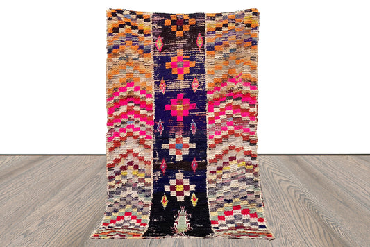 Vintage Moroccan Checkered Rug, Berber Tribal Woven Chevron Checker Rug 4x7.