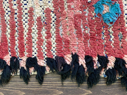 Vintage Moroccan Berber worn rug, 2x7 faded red narrow runner rugs.