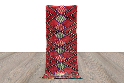 9x3 Moroccan vintage Red runner Rugs, Berber Colorful handwoven Rugs.