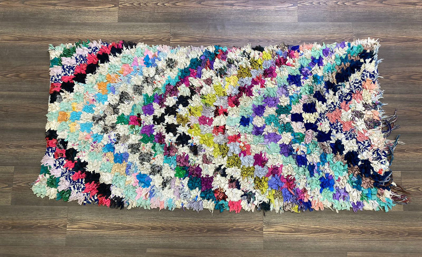 3x6 Morrocan Boucherouite vintage checkered  small runner Rugs, Berber colorful small Rug.