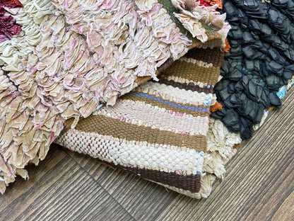 Moroccan Vintage rug, 3x7 FT, narrow Boucherouite colorful runner Rugs, Diamond colored Shag Rug.