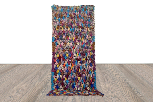 Boucherouite rug, vintage runner rugs, 3x8 FT, handwoven Diamond Colorful Rug, Moroccan Berber Rugs.