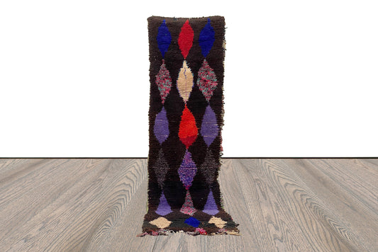Tapis de couloir étroit 2x9 Black Dimond, tapis de couloir vintage marocains.