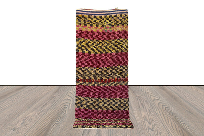 3x8 Checkered colorful Vintage Boucherouite runner Rugs, Moroccan Berber checker Rug.
