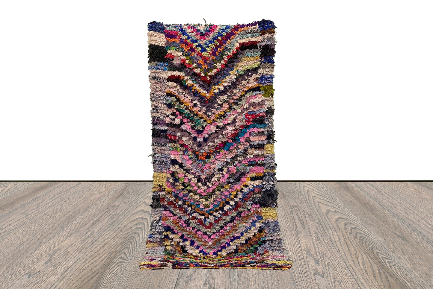 Boucherouite rug, 3.6x7 FT, checkered Moroccan Handwoven area Rug. Moroccan Tribal chevron vintage Rug.