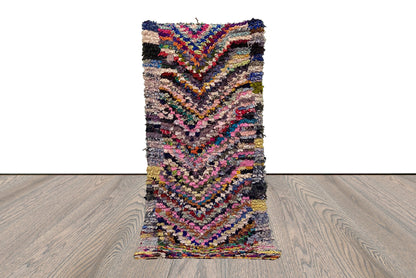Boucherouite rug, 3.6x7 FT, checkered Moroccan Handwoven area Rug. Moroccan Tribal chevron vintage Rug.
