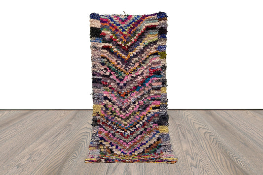 Boucherouite rug, 3.6x7 FT, checkered Moroccan Handwoven area Rug. Moroccan Tribal chevron vintage Rug.