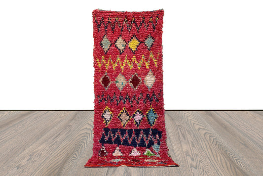 Vintage Boucherouite shag runner Rugs 3x9, Moroccan Berber Rug.