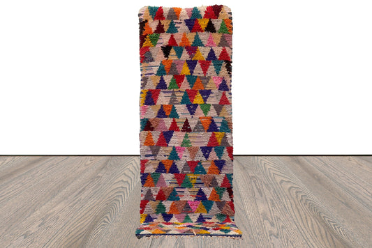 Narrow Moroccan runner rug, Berber handwoven colorful runners Rug, 2x8.