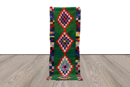 Moroccan unique runner Rugs, 3x9 Handwoven Green vintage rugs.