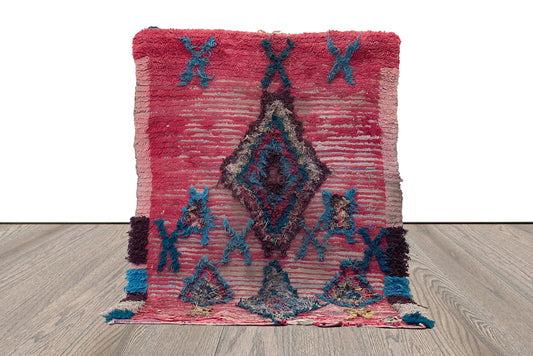 Small Moroccan vintage Faded rug, 4x5 Handwoven Berber area rug.