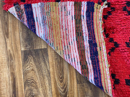 3x8 Red Woven Moroccan vintage Berber runner rug.