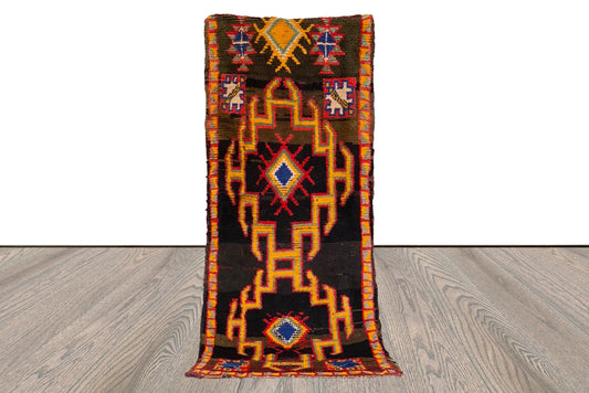 Old Rare woven Moroccan Rug, 2x6 black Narrow runner Rugs
