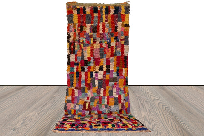 Vintage Moroccan colored Boucherouite Berber Rug 3x8.