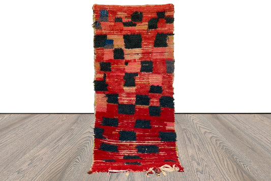 Moroccan Colorful Boucherouite Rugs. 2x6 Berber Narrow runner Rug.