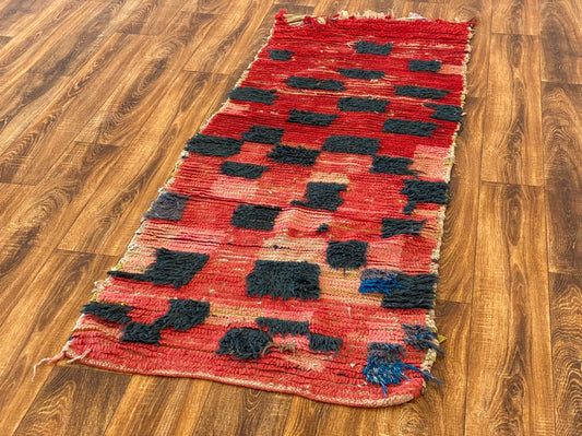Moroccan Colorful Boucherouite Rugs. 2x6 Berber Narrow runner Rug.