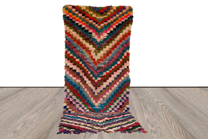 3x9 Vintage Moroccan Berber runner rug, Handwoven colorful rugs.