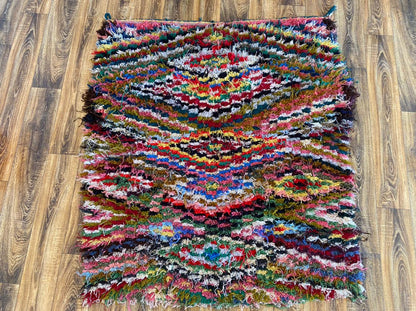 Moroccan vintage woven checkered colorful area rug 4x5.