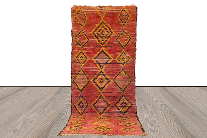 Faded Pink runner Rugs 3x8, Vintage Moroccan woolen Berber Rug.