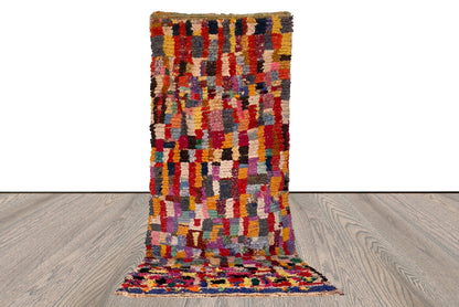 Checkered Colorful Berber Narrow runner Rugs. 3x6 Moroccan Handwoven unique Rugs.