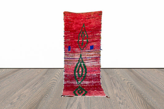 Red runner Vintage Moroccan Rug, Berber Unique Rugs 3x7.
