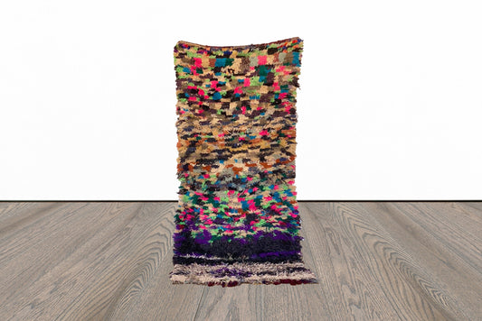 Colorful shag Vintage Rug. Berber Moroccan runner Rug 3x8.