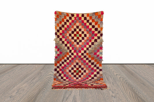 Checkered Chevron Colorful Vintage Small runner Rug 3x6. Moroccan Berber Rug.