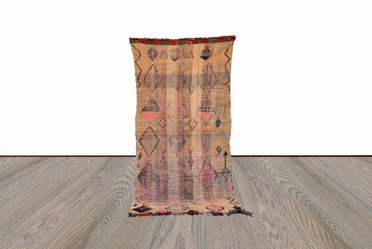 Abstract Faded Morocco Rugs, 4x7 Large Vintage Flatweave area Rug.