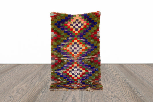 Checkered Chevron Colorful Rug, 3x6 Moroccan Vintage Berber Rug.