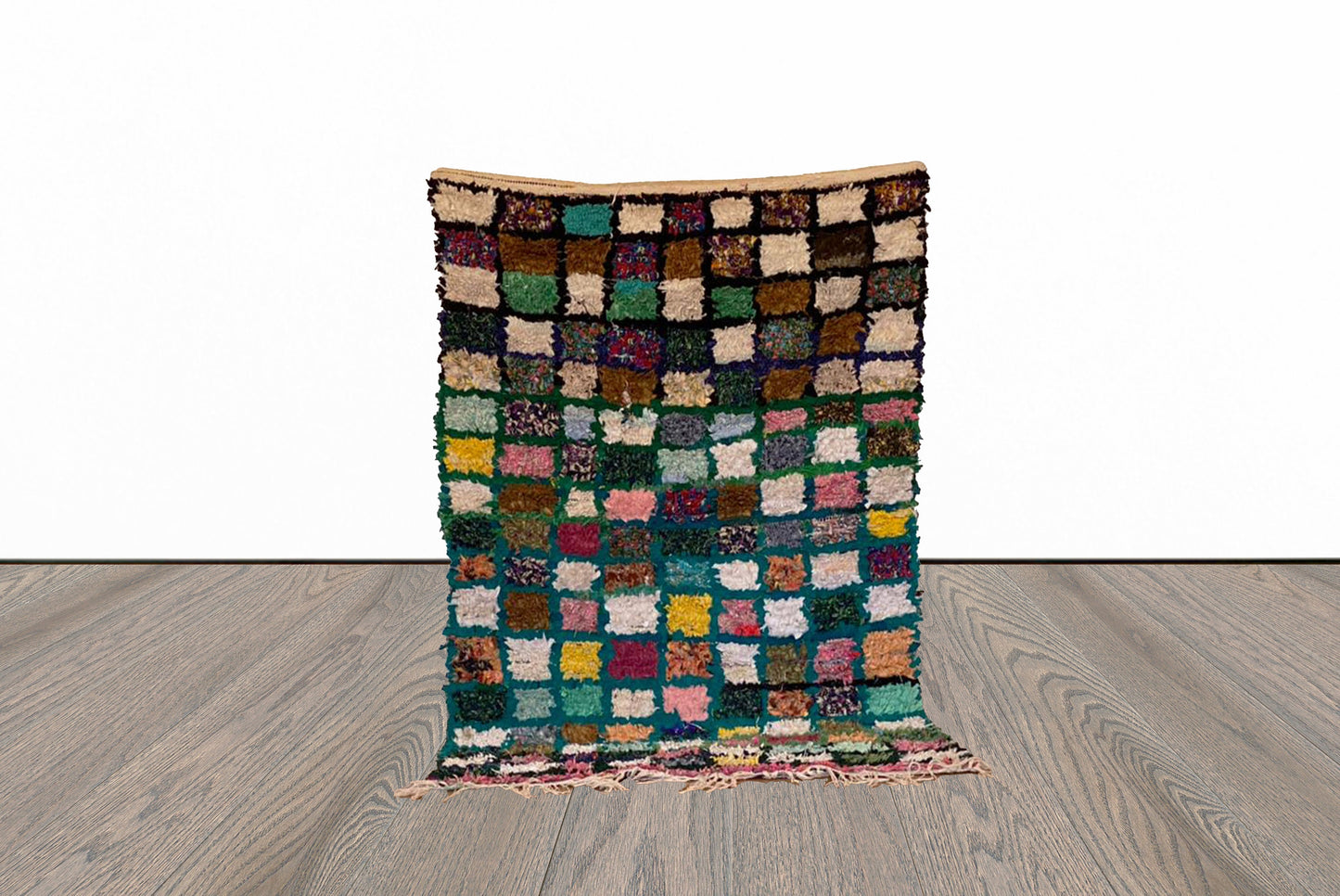 4x6 Boucherouite vintage Moroccan Rugs, Colorful Grid Berber area Rug.