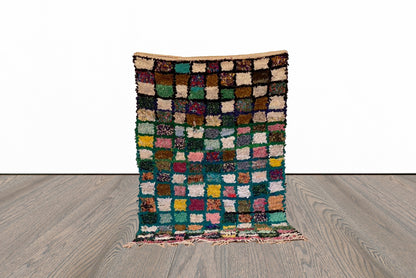 4x6 Boucherouite vintage Moroccan Rugs, Colorful Grid Berber area Rug.