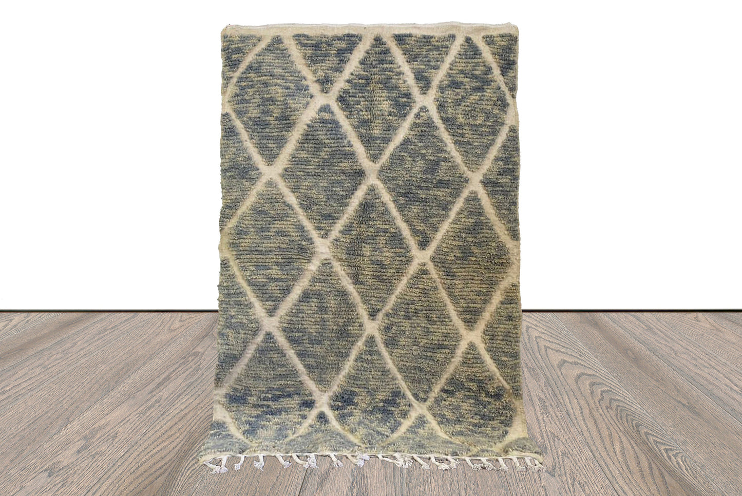 6x4 Blue and White Wool blend Rugs. Handmade Moroccan Diamond area Rug.