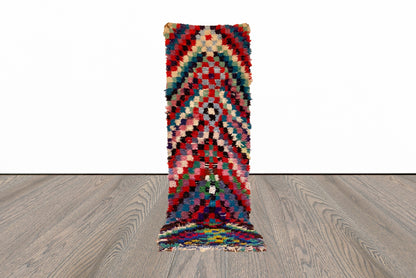 3x9 Checkered Colorful Moroccan Rugs, Berber runner Rug.