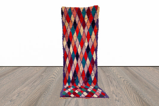 Moroccan Long vintage Diamond colorful Berber runner Rug 3x10.