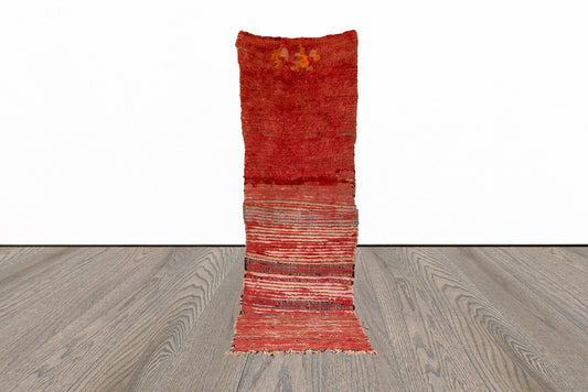 Berber Moroccan worn runner Rug. 3x9 Faded Red narrow Rugs.