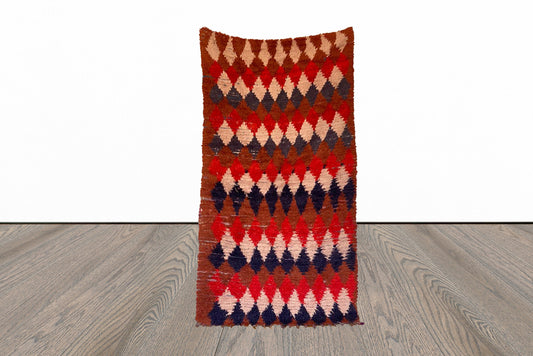 4x7 Moroccan vintage Diamond Colorful area Rug, Tribal Berber woven Large Rugs.