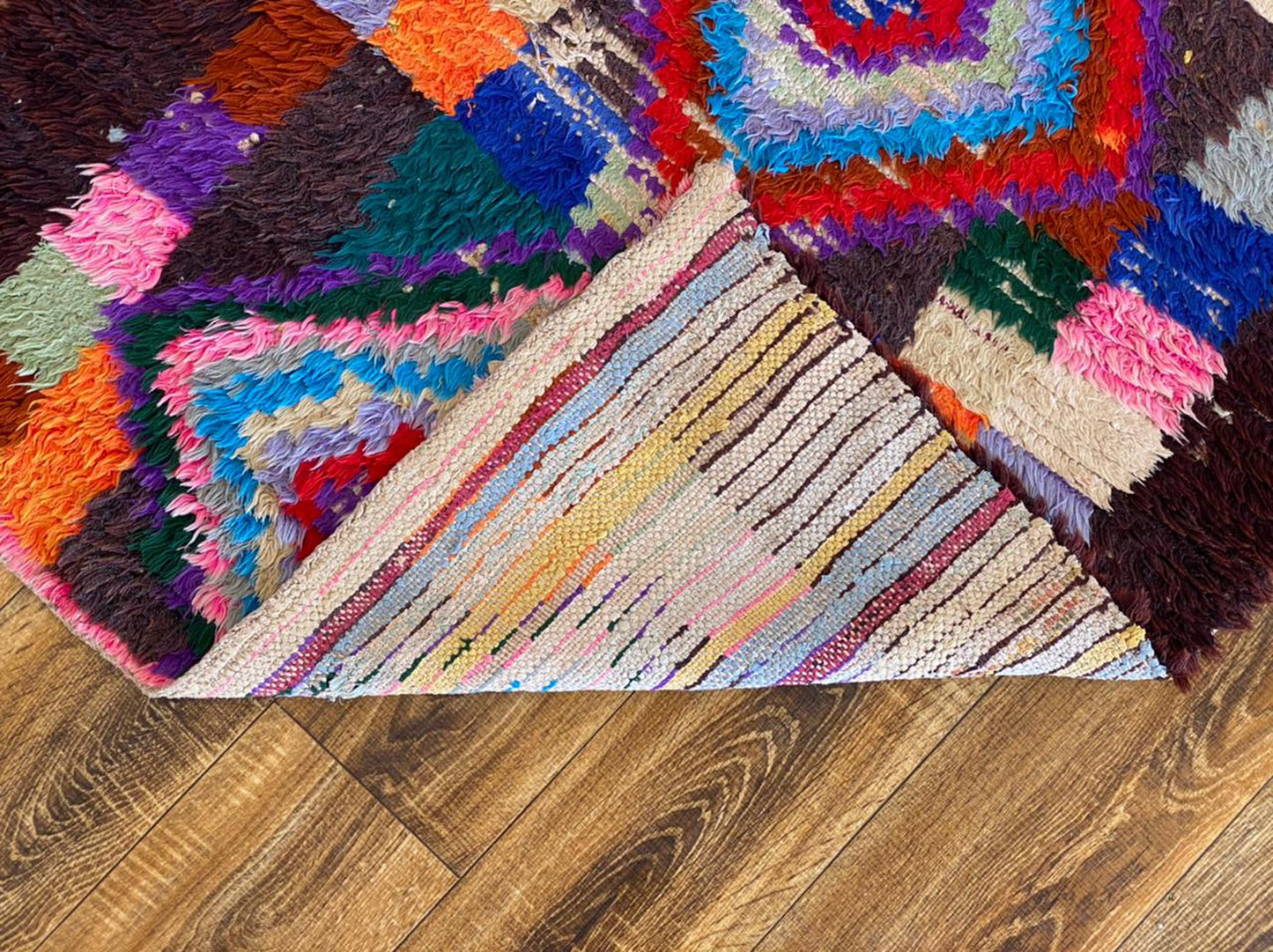 Colorful Moroccan Narrow runner Rug, Berber Handwoven Shag Rug 3x8.