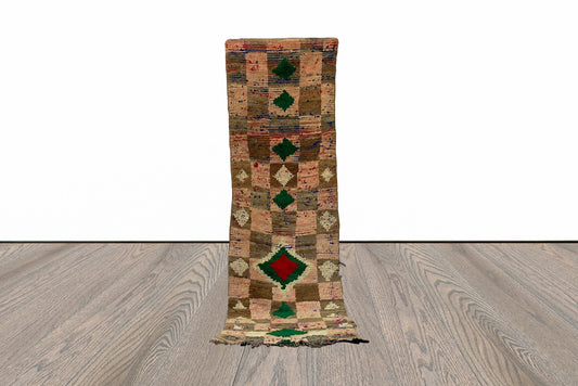 8x2 Feet Long Vintage Moroccan Colorful Runner Rug.