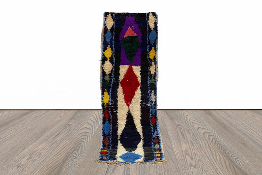 Tapis de couloir berbère marocain coloré vintage 2x8 pieds.
