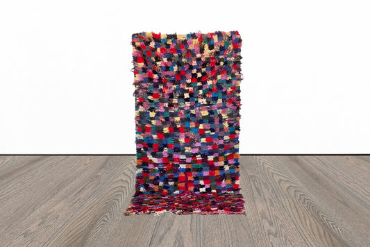 Moroccan colorful small runner Rug, 3x6 Vintage Colored shag Rug.