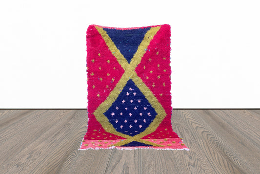 Moroccan Small Vintage Rug, 2x4 Red Berber narrow runner Rugs.