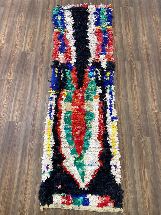 9x3 Feet Colorful Boucherouite Moroccan Rug Runner.